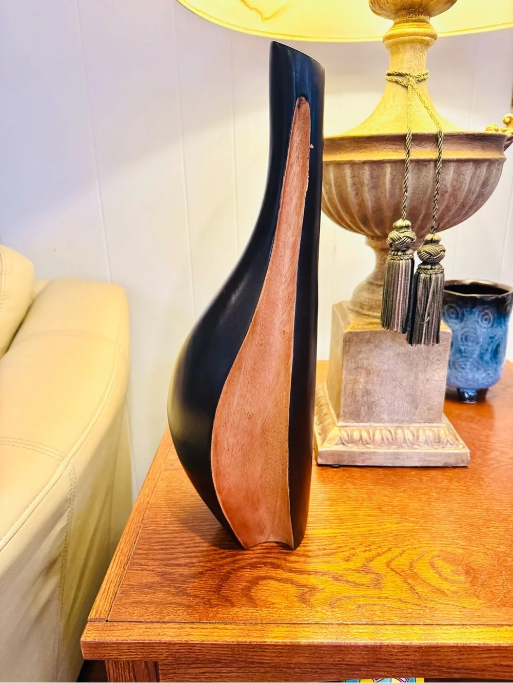 Black and Natural solid Wood Accent Vase - Modern Home Accent